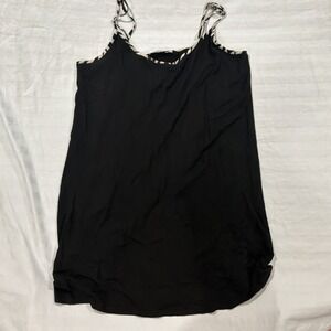 Y2K Mint Velvet Black Shift Dress Zebra Print Trim Spaghetti Strap Sz18 Whimgoth